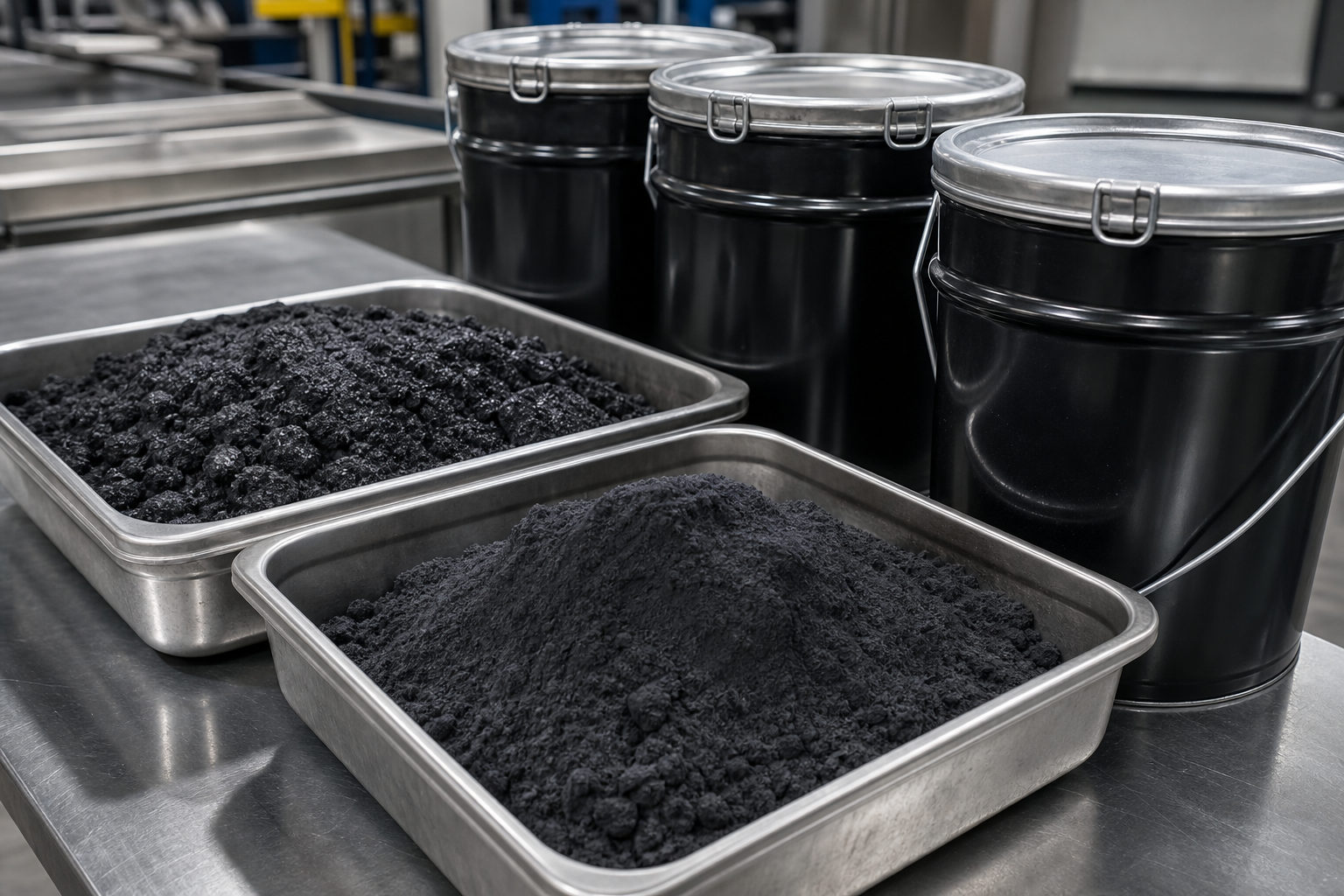 Carbide sludge and grinding swarf staged in industrial containers for recovery