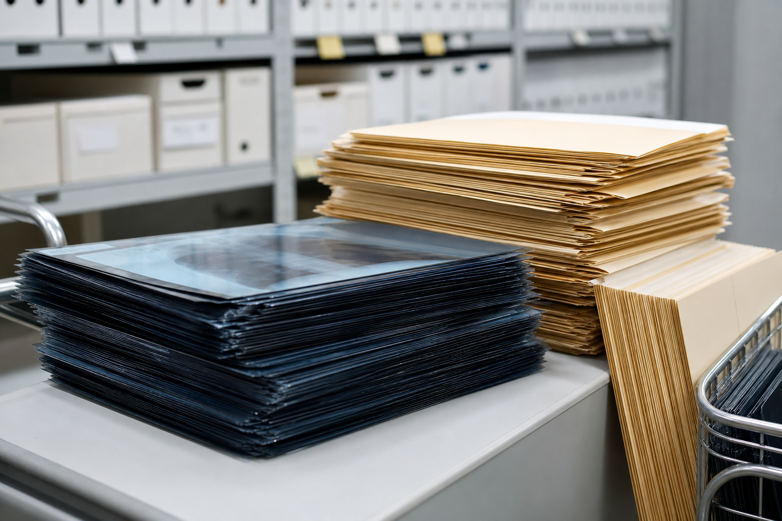 Medical X-ray film and patient archive jackets prepared for secure recycling