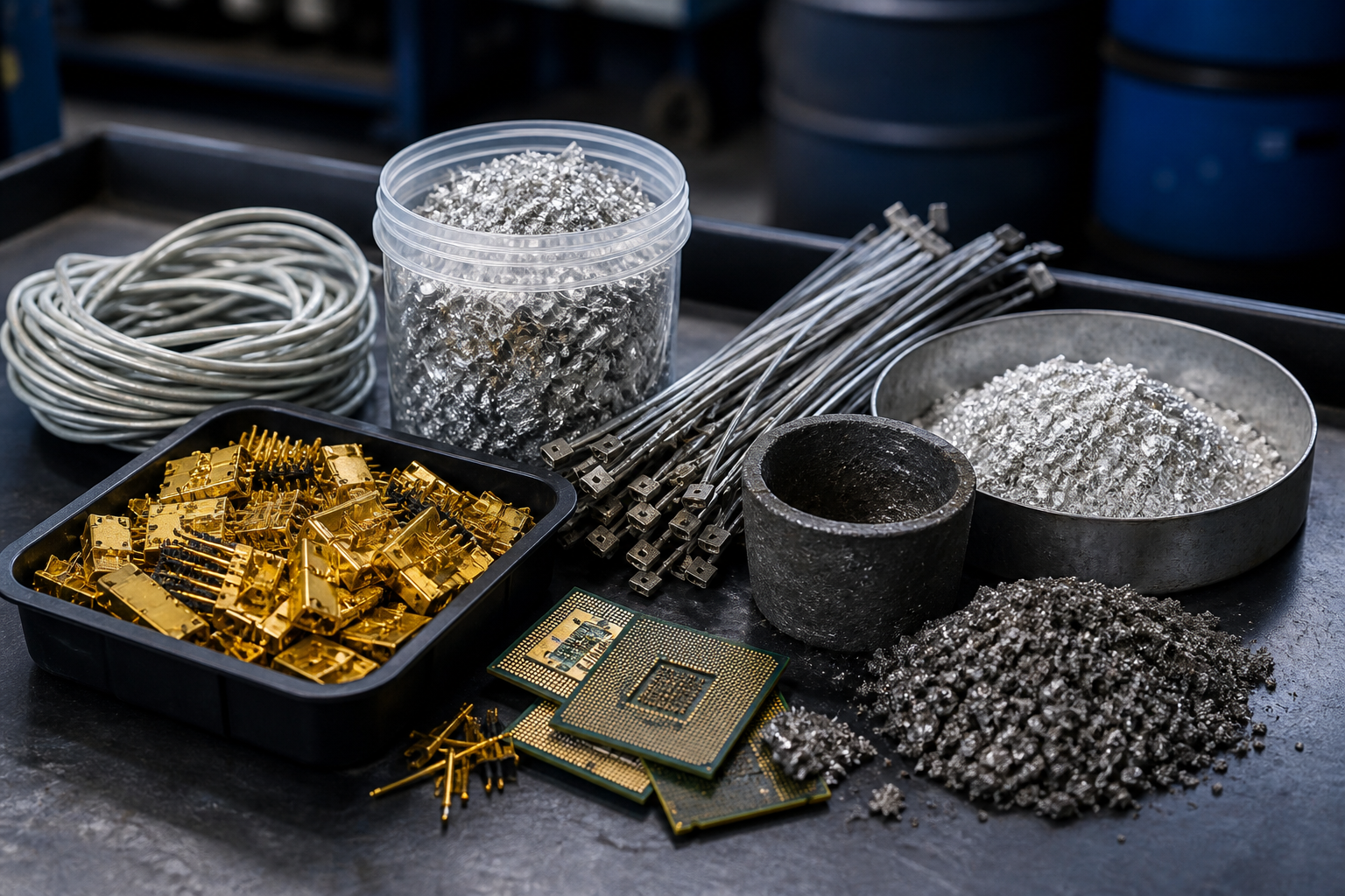 Precious metal industrial scrap arranged for inspection